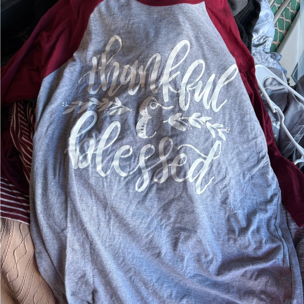 Gray and Red Graphic Raglan Tee